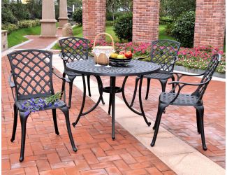 42" 5 Pc Cast Aluminum Dining Set w/High Back Arm Chairs