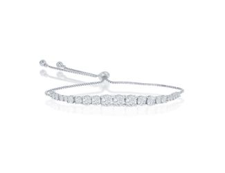 Sterling silver and CZ bolo style tennis bracelet