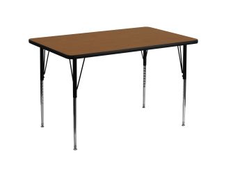 36"W x 72"L Rectangular Oak HP Laminate Activity Table - Height Adjustable Legs