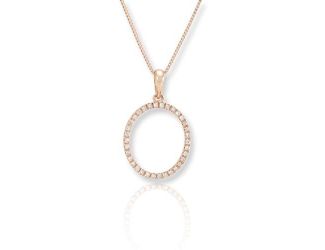PARIKHS Diamond Initial Pendant Alphabet 'O' in 10K Rose Gold 0.10 ct , IJK color - I3 clarity