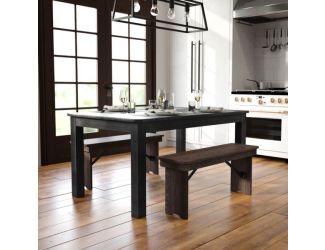 60" x 38" Rectangular Black Wash Solid Pine Farm Dining Table