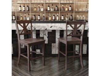 Commercial Grade Wooden Counter Height Stool in Antique White Wash, Set of 2