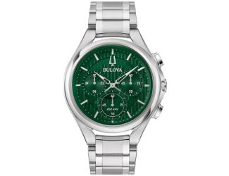 Men's CURV Chronograph Silver-Tone Stainless Steel Watch Green Dial