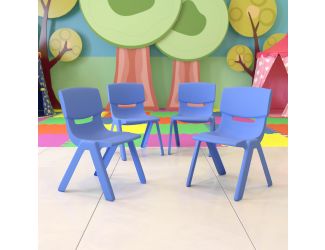 4 Pack Blue Plastic Stack School Chair with 13.25"H Seat, K-2 School Chair