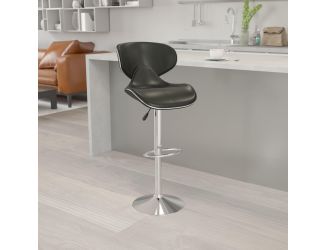 Contemporary Cozy Mid-Back Black Vinyl Adjustable Height Barstool w/ Chrome Base