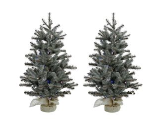 Set of Two 4-Ft. Yardville Pine Artificial Trees with Burlap Bases and Multi-Colored LED String Ligh