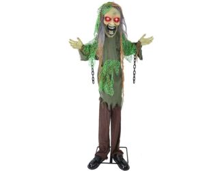 Lifesize Animatronic Zombie with Chains with Lights and Sound, Indoor/Covered Outdoor Halloween Deco