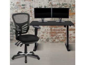 48" Wide Black Electric Adjustable Standing Desk & Black Ergonomic Office Chair