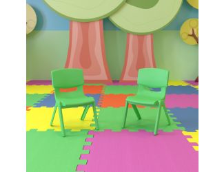 2 Pack Green Plastic Stackable School Chair with 10.5"H Seat, Preschool Chair