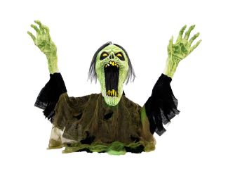 21-In. Zombie Groundbreaker with Flashing LED Lights, Battery-Operated Animatronic Halloween Decorat