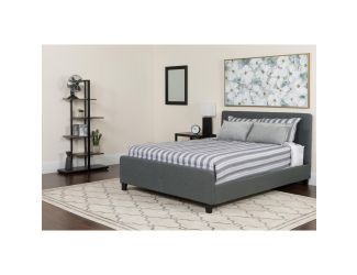 Full Three Button Tufted Platform Bed/Memory Foam Mattress-Dark Gray Fabric