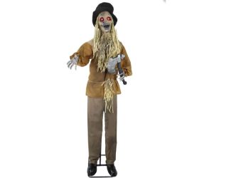 Lifesize Animatronic Haunted Scarecrow with Lights and Sound, Indoor/Covered Outdoor Halloween Decor