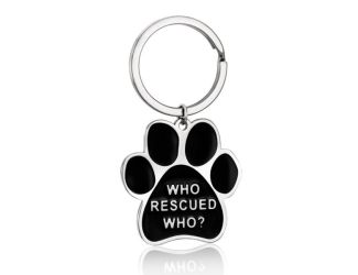 Joyful Sentiments Who Rescued Who Paw Print Keyring