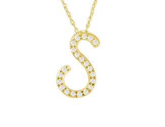 PARIKHS Diamond Initial Pendant Alphabet 'S' in 14K Yellow Gold over Sterling Silver 0.10ct , IJK-I3