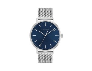Mens Quartz Silver-Tone Stainless Steel Mesh Watch Blue Dial