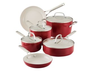 10pc Hard Anodized Ceramic Nonstick Cookware Set Empire Red