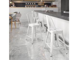 24" High White Metal Indoor-Outdoor Counter Height Stool with Back