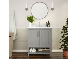 30 Inch Bathroom Vanity with Undermount Sink and Open Storage Shelf in Gray