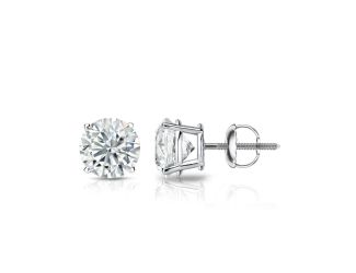 Bright White Round Lab Grown Diamond Screwback Stud in 14K White Gold 1.00ct, Color-FG, Clarity-VVS