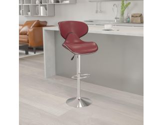 Contemporary Mid-Back Burgundy Vinyl Adjustable Height Barstool w/ Chrome Base