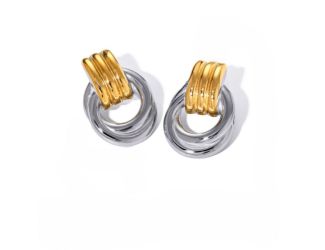 Mixed Metal Hoop Stud Earring