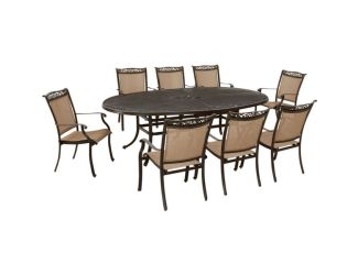 Fontana 9-Piece Outdoor Dining Set with 8 Sling Dining Chairs and 95-in. x 60-in. Oval Cast-Top Dini