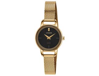 Ladies'' Quartz Watch, Gold-tone Mesh with Black Dial