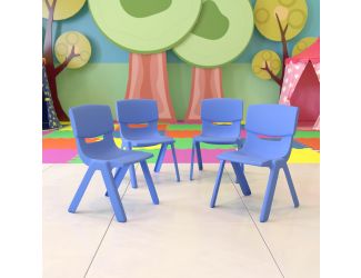 4 Pack Blue Plastic Stack School Chair with 12" Seat Height - Kids Chair