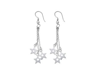 PARIKHS Rhodium Plated Three Wire Dangling Open Stars Hook Earring in 925 Sterling Silver