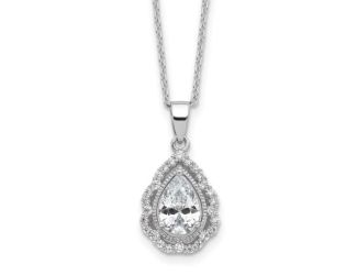 Sterling Silver Cheryl M Rhodium-plated CZ Teardrop Necklace