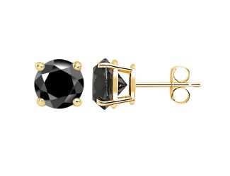 PARIKHS Black Round Diamond Stud in Yellow Gold over Sterling Silver, 0.15ct