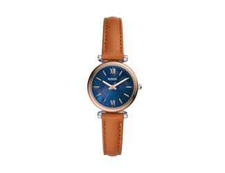 Ladies Carlie Mini Rose Gold & Tan Leather Strap Watch Blue MOP Dial