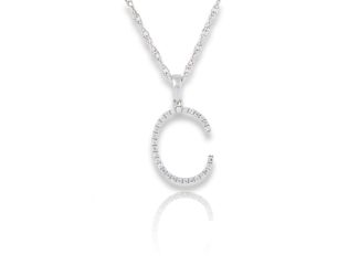 PARIKHS Diamond Initial 'C' Pendant Necklace in 18k White Gold over Sterling Silver 0.10ct IJK-I2