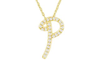 PARIKHS Initial Pendant Alphabet 'P' in CZ with chain in 925 Sterling Silver with Yellow Plating