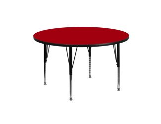 42" Round Red Thermal Laminate Activity Table - Height Adjustable Short Legs