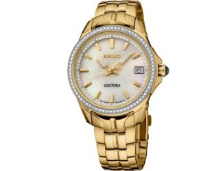 Seiko Coutura Diamonds SGP Quartz Mother of Pearl Dial, Diamond Bezel, Gold bracelet