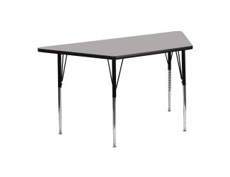 22.5"W x 45"L Trapezoid Grey HP Laminate Activity Table - Height Adjustable Legs