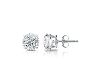 Bright White Round Lab Grown Diamond Stud in 14K White Gold 1.00ct, Color-FG, Clarity-VVS