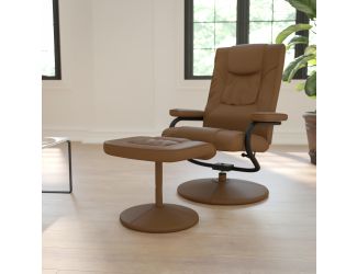 Palimino LeatherSoft Multi-Position Recliner and Ottoman with Wrapped Base