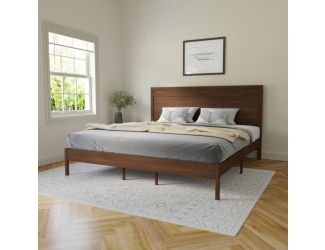 Solid Wood Platform Bed with Headboard and Wooden Slats in Gray - King