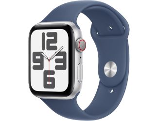 Apple Watch SE GPS + Cellular 44mm Silver Aluminum Case with Denim Sport Band - S/M