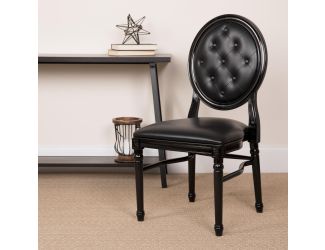 900 lb. Capacity King Louis Chair w/ Tufted Back, Black Vinyl Seat & Black Frame