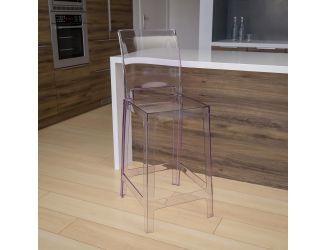 Ghost Counter Stool with Square Back in Transparent Crystal - Wedding Chairs