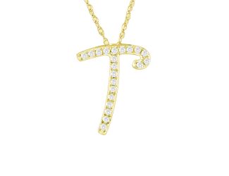 PARIKHS Diamond Initial Pendant Alphabet 'T' in 14K Yellow Gold over Sterling Silver 0.10ct , IJK-I3