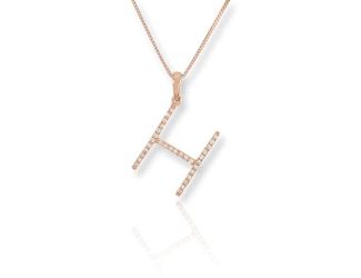 PARIKHS Diamond Initial Pendant Alphabet 'H' in 10K Rose Gold 0.10 ct , IJK color - I3 clarity