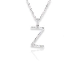 PARIKHS Diamond Initial 'Z' Pendant Necklace in 18k White Gold over Sterling Silver 0.10ct IJK-I2