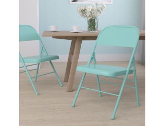 Tantalizing Teal Triple Braced & Double Hinged Metal Folding Chair - Vivid Color