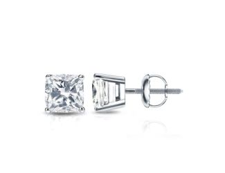 Bright White Pristine Cushion Lab Grown Diamond Screwback Stud in 14K White Gold 1.20ct, GH, VS