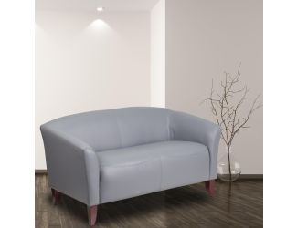 Gray LeatherSoft Loveseat w/ Cherry Wood Feet - Reception or Home Office Seating