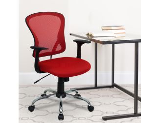 Mid-Back Red Mesh Swivel Task Office Chair with Chrome Base and Arms